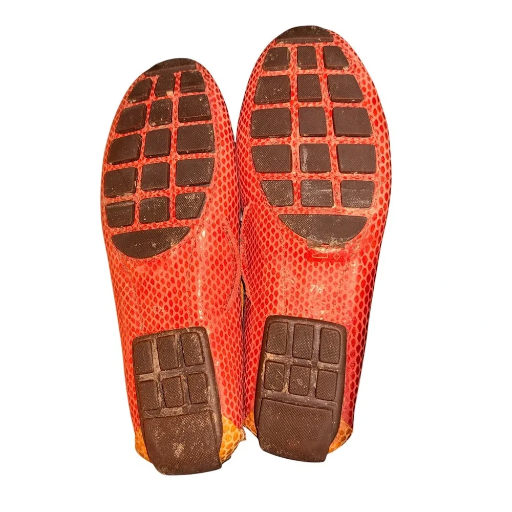 Marc Joseph Cypress Hill Mosaic Womens 7.5 Pre-Owned Loafers Orange Snakeskin